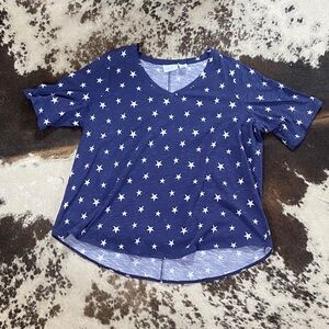Cynthia Rowley Navy Blue Star Print V-Neck Tee
